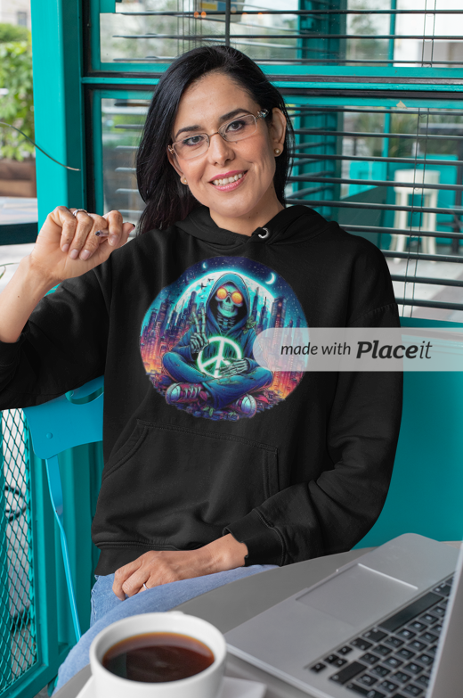 peaceful neon skelly Hoodie